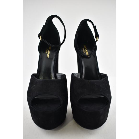 Saint Laurent Jodie Black Suede Platform Ankle Strap Sandal Block Heel Pump 42 - Picture 6 of 12